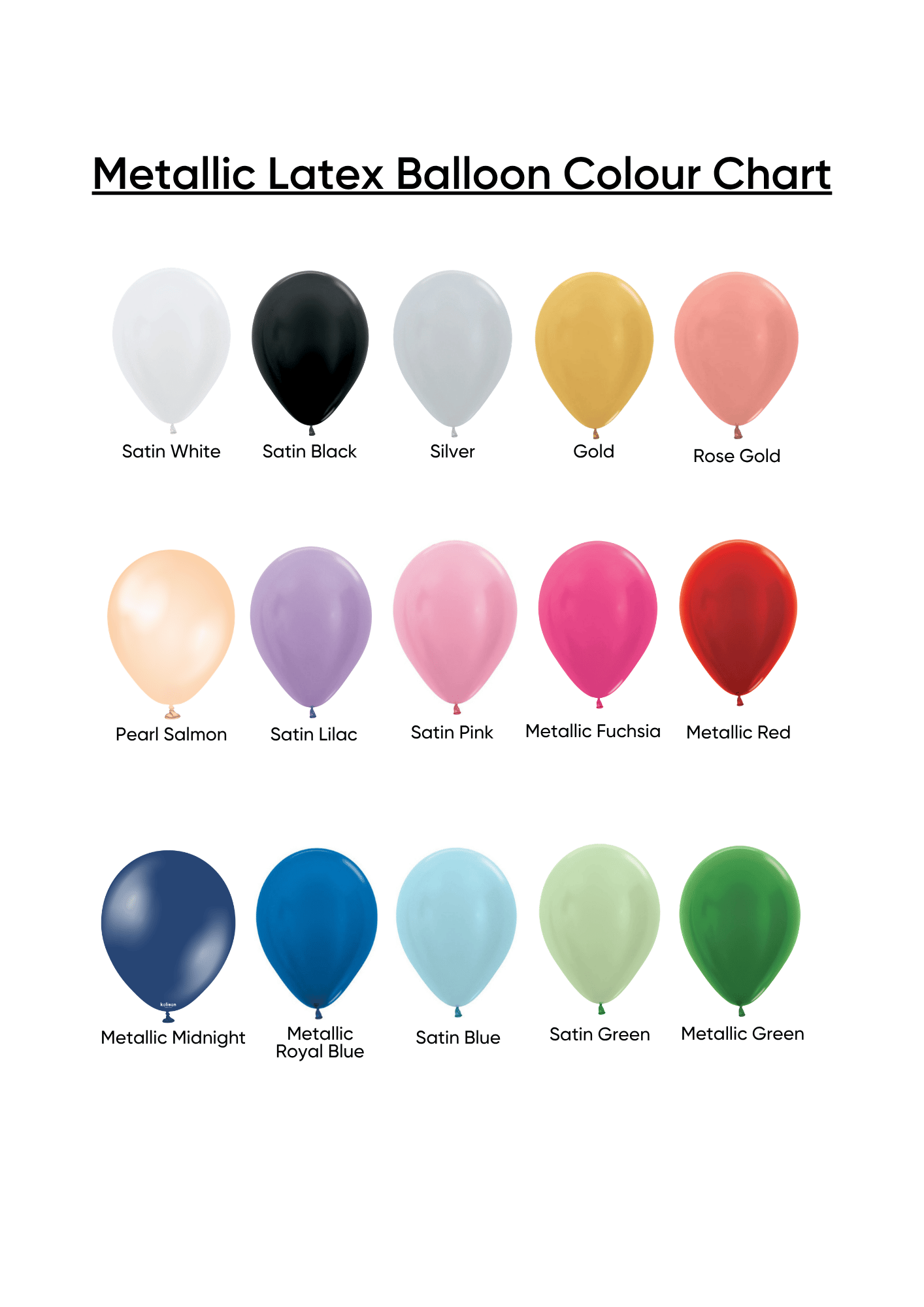 Metallic Satin Latex Balloon Chart