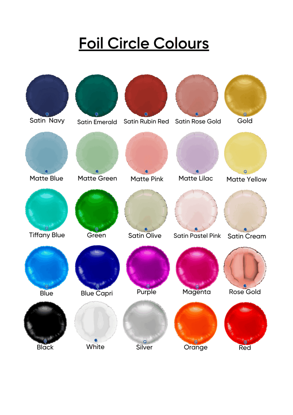 Foil Circle balloon solid colour chart