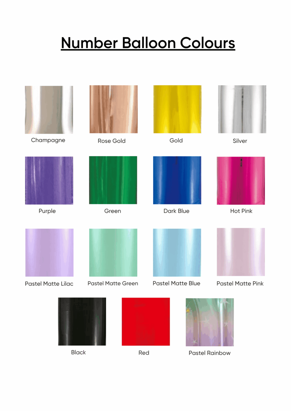 Foil Number Balloon Colour chart