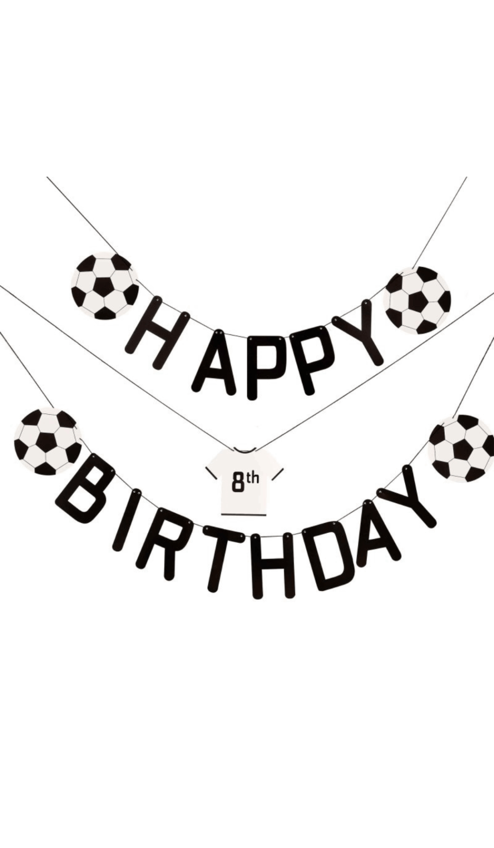 Soccer Happy Birthday Bunting Customisable Football Shirt Black White