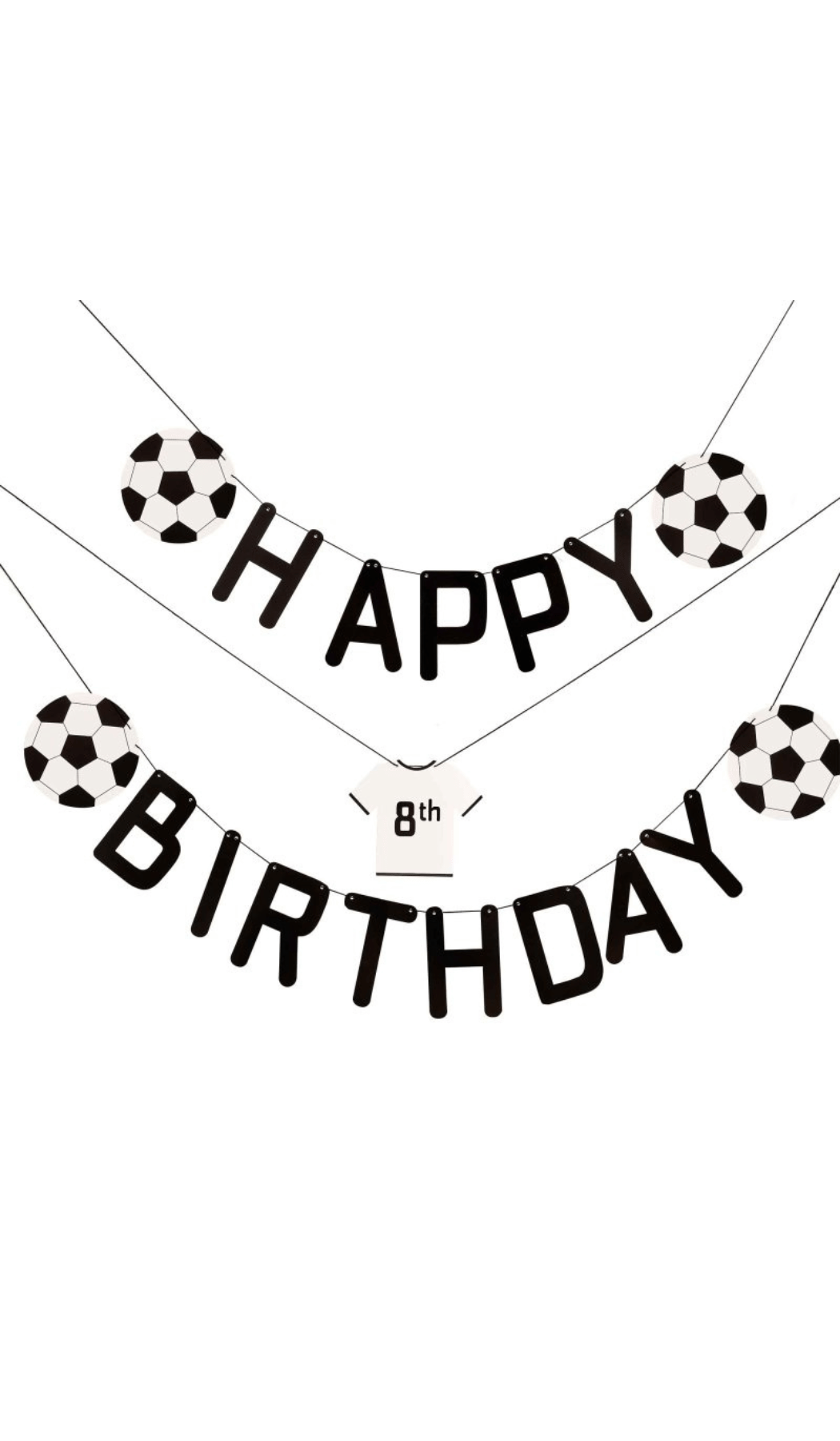 Soccer Happy Birthday Bunting Customisable Football Shirt Black White