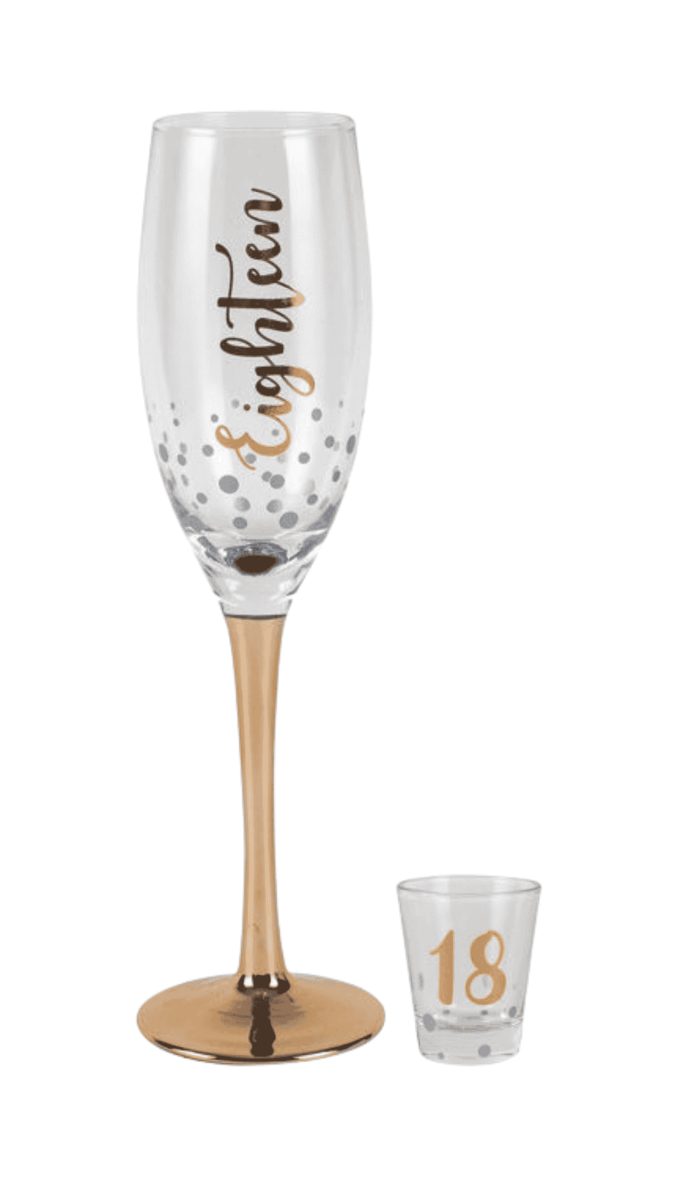 Rose Gold Eighteen shot glass champagne flute set gift boxed