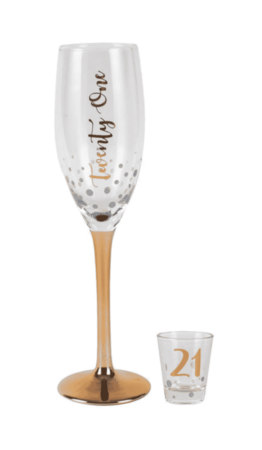 Rose Gold Twenty One shot glass champagne flute set gift boxed