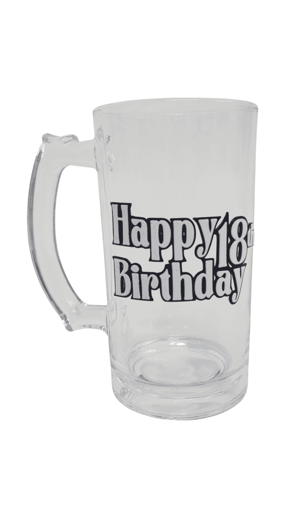 Happy 18th birthday glass beer stein mug 3D style badge