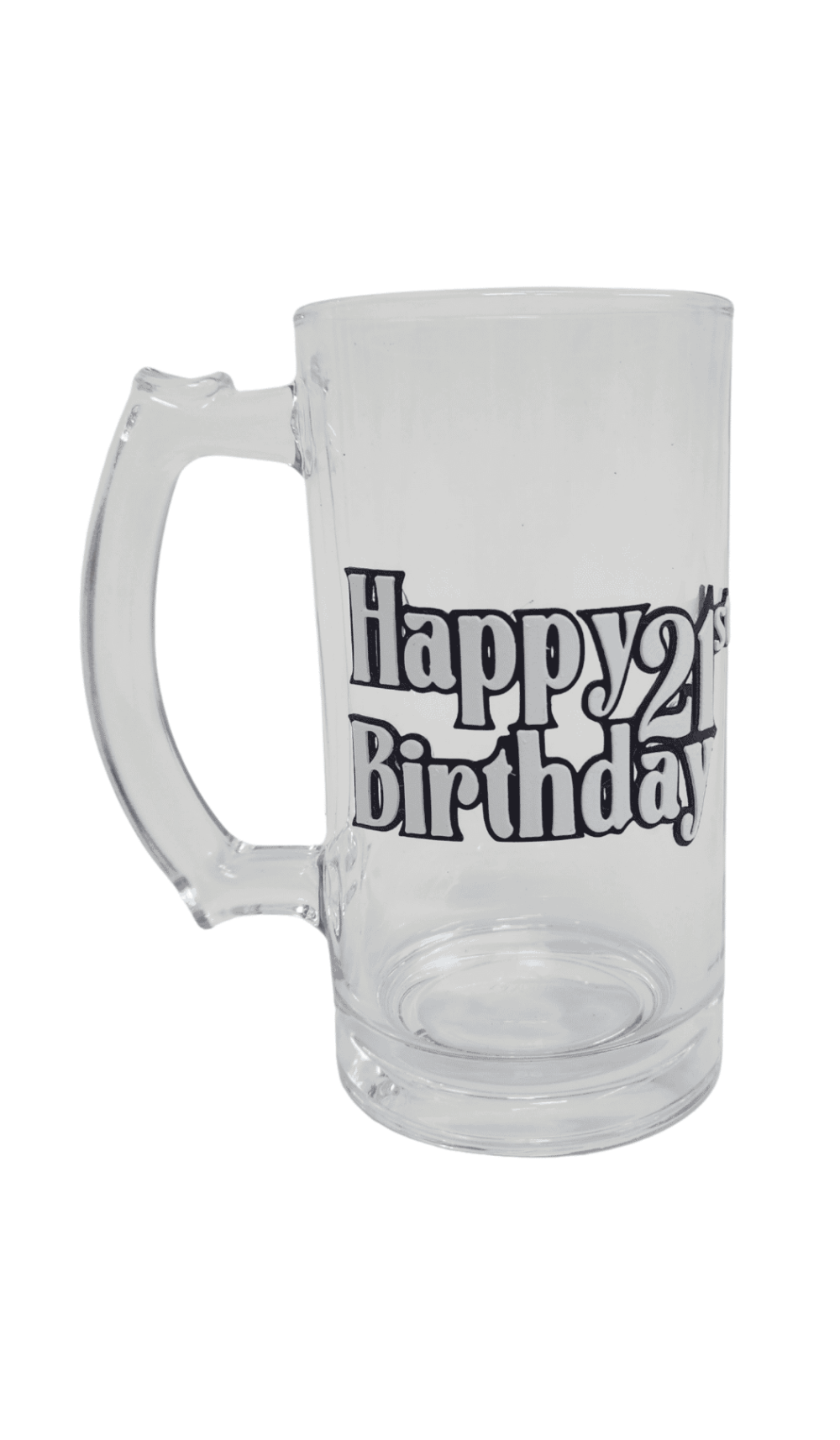 Happy 21st birthday glass beer stein mug 3D style badge