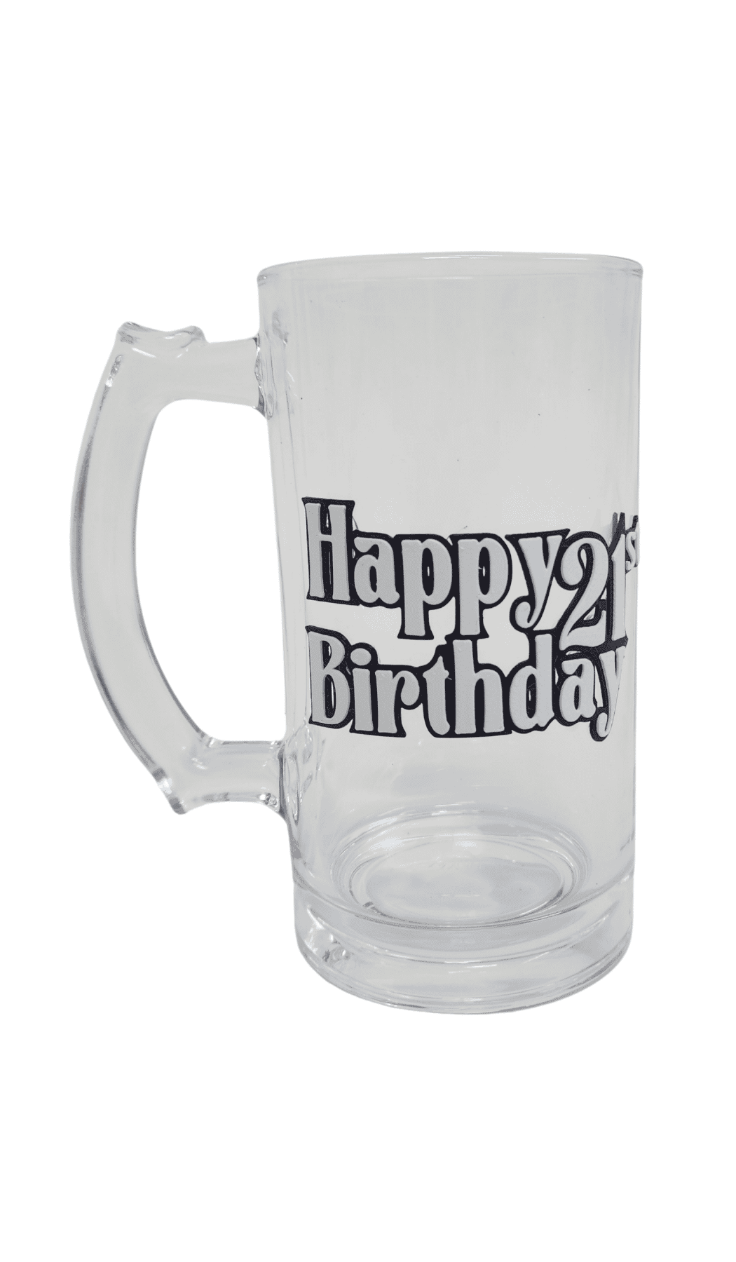 Happy 21st birthday glass beer stein mug 3D style badge