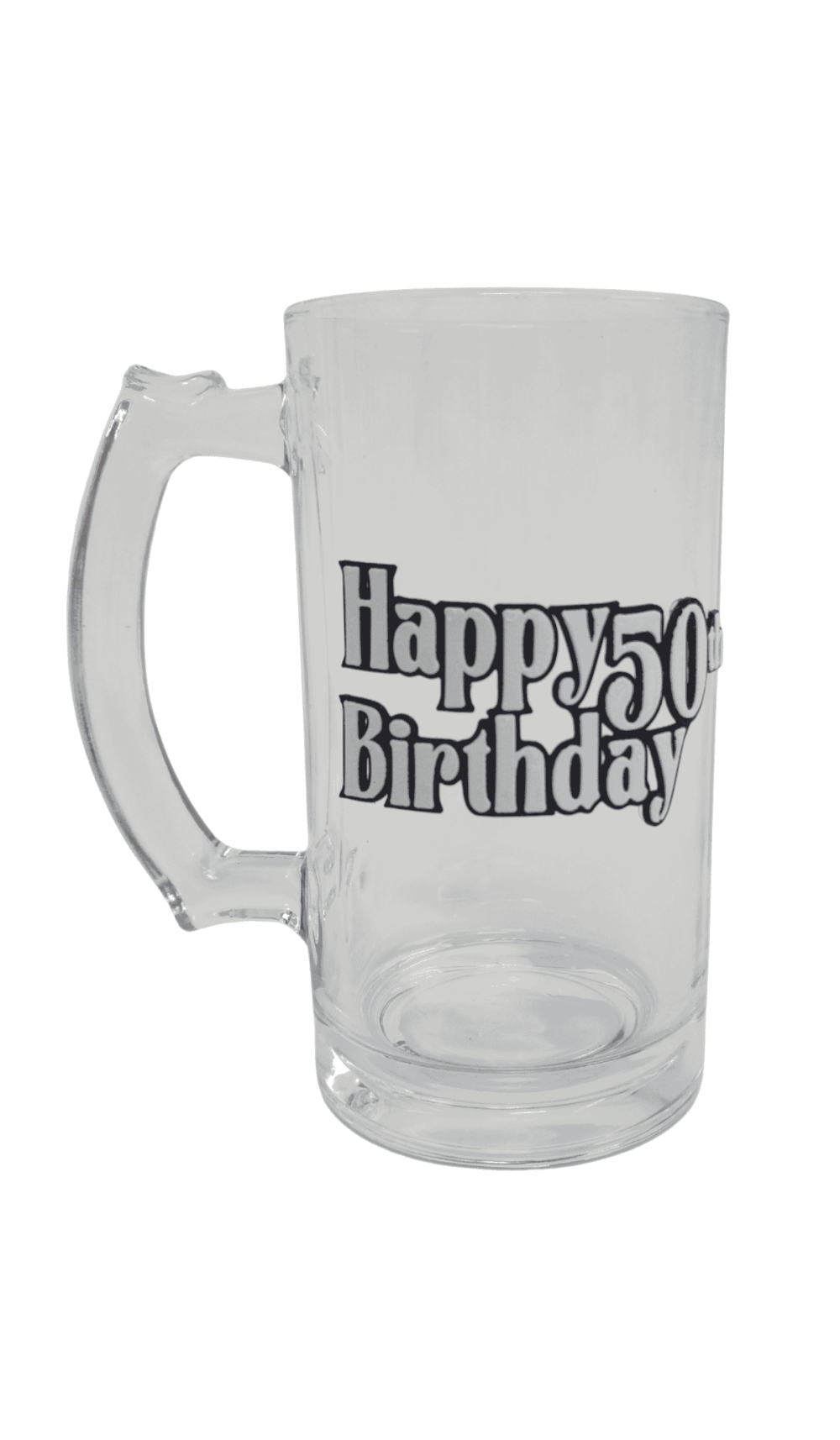 Happy 50th birthday glass beer stein mug 3D style badge