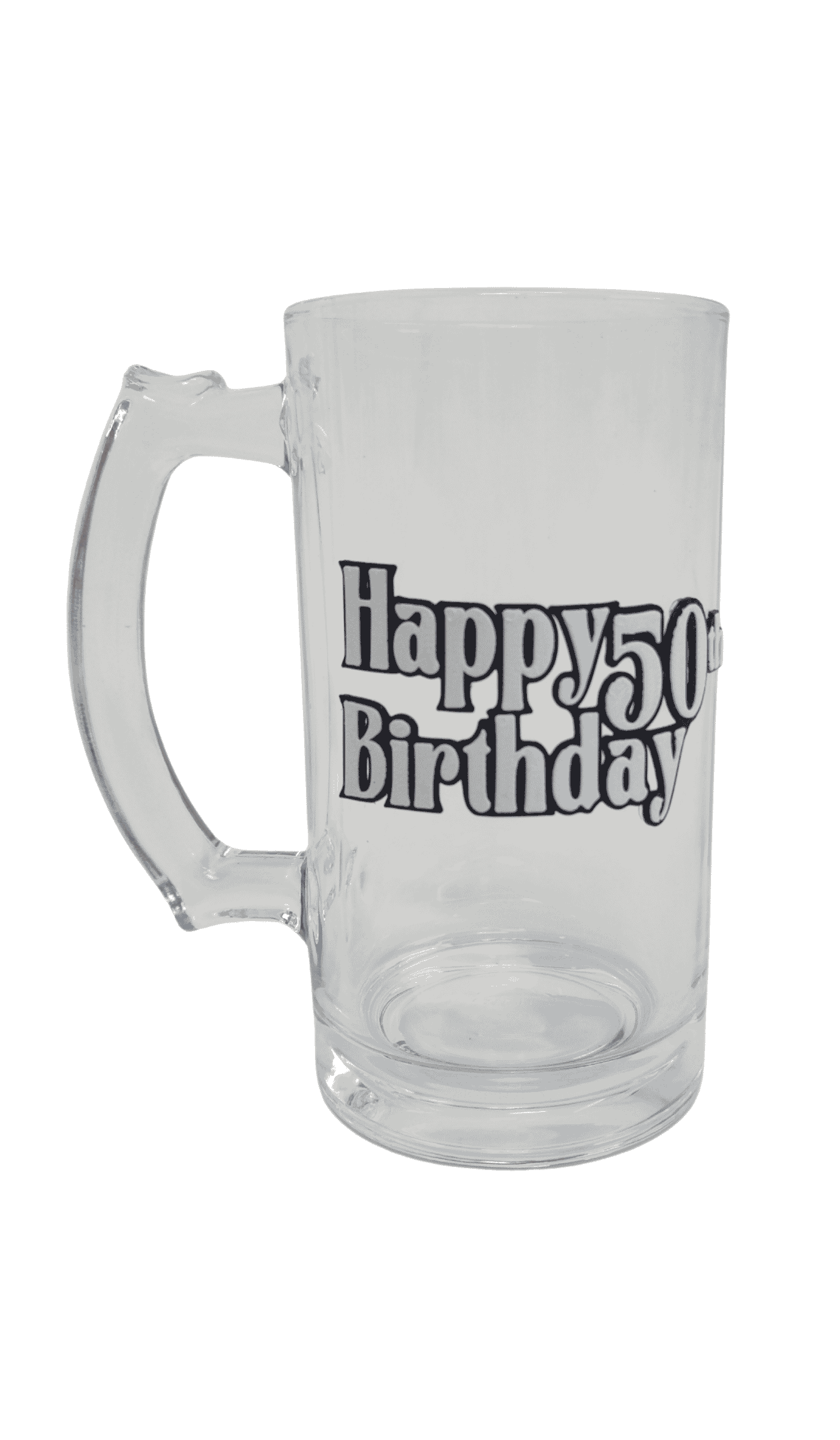 Happy 50th birthday glass beer stein mug 3D style badge