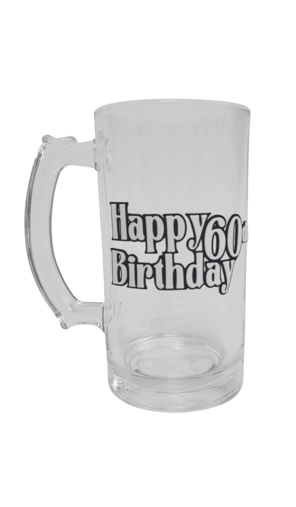 Happy 60th birthday glass beer stein mug 3D style badge
