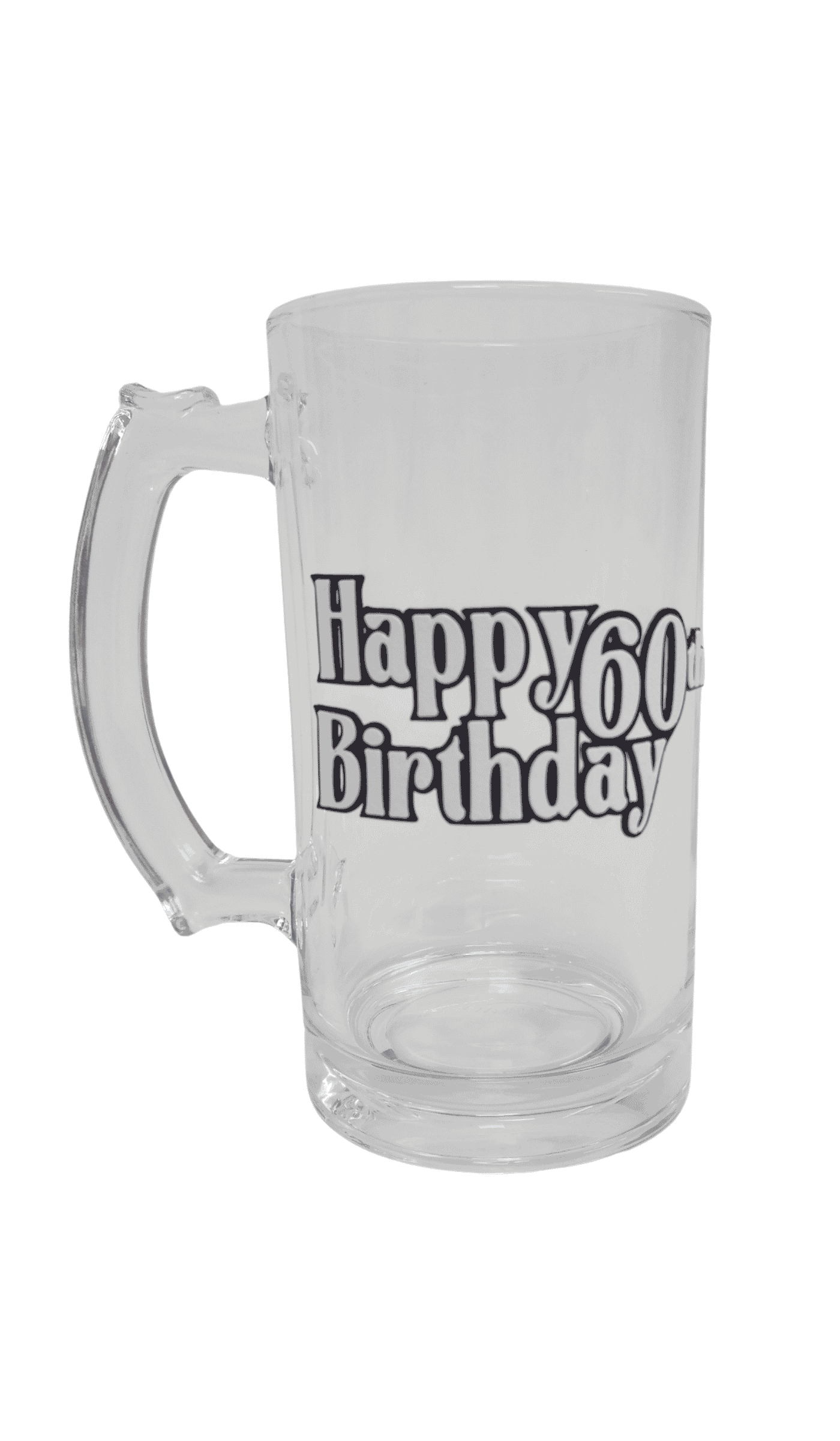 Happy 60th birthday glass beer stein mug 3D style badge