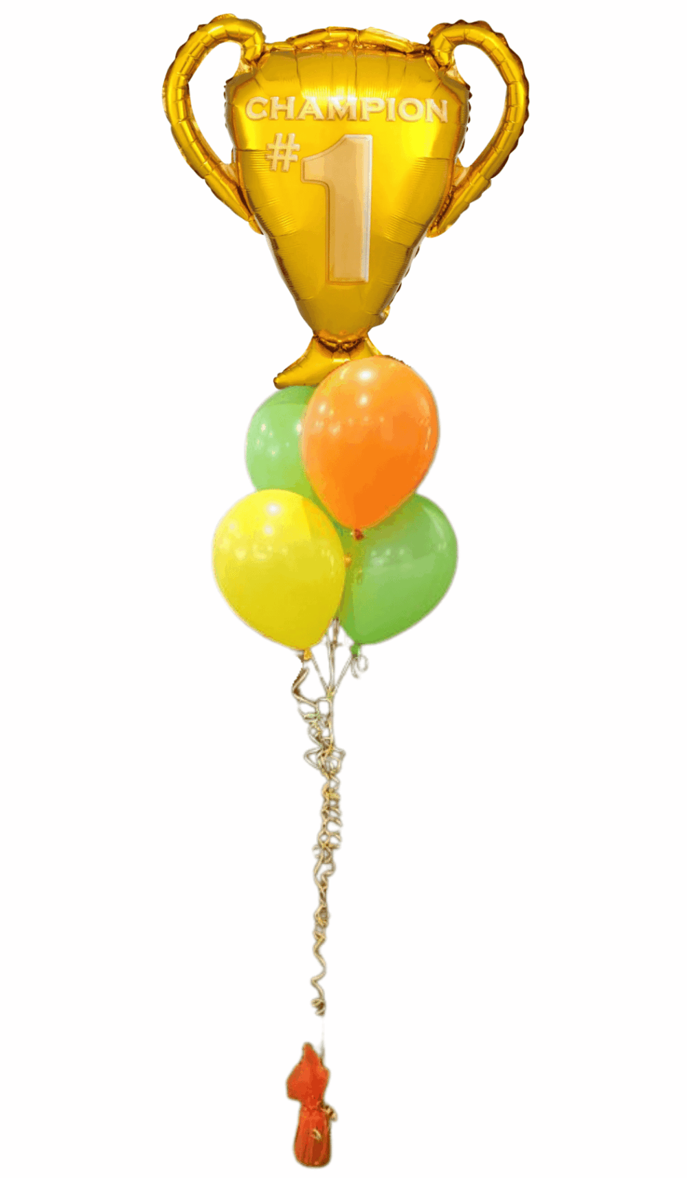 Melbourne Cup helium filled balloon bouquet with large gold winner trophy foil shape on top
