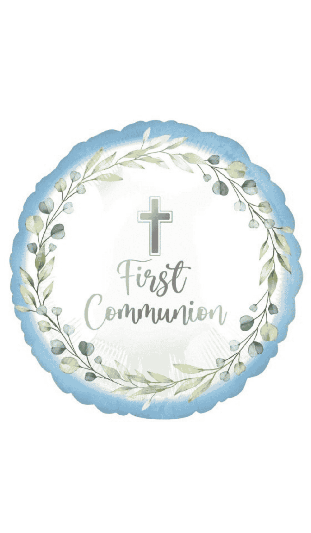 First Communion Foil Balloon Round Blue White Silver