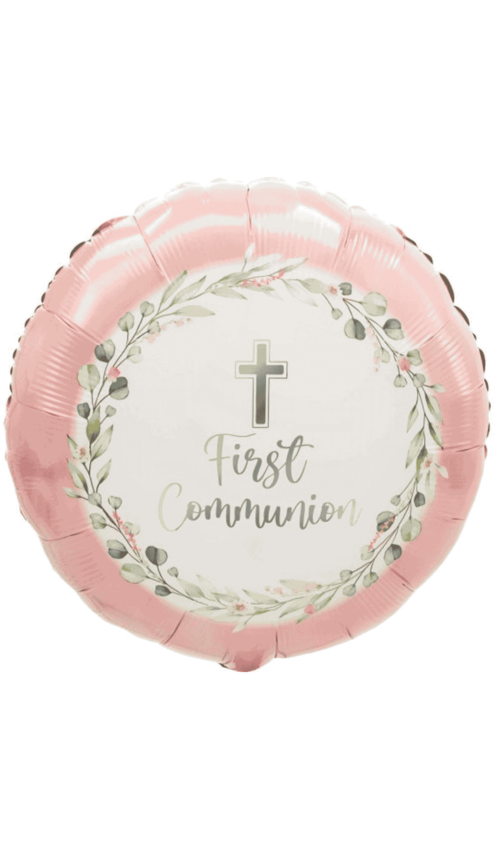 First Communion Foil Balloon Round Pink White Silver