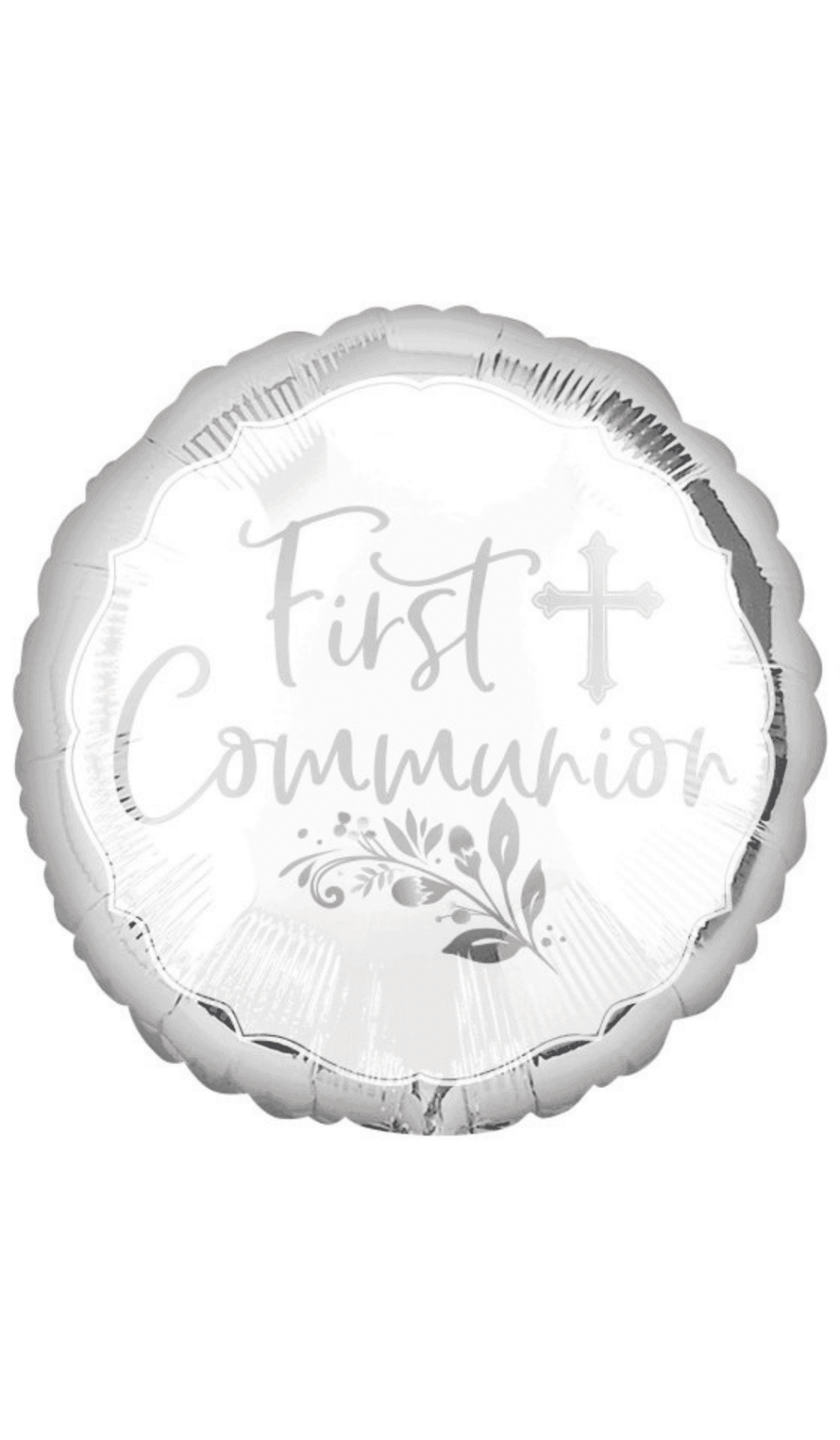 First Communion Foil Balloon Round White Silver