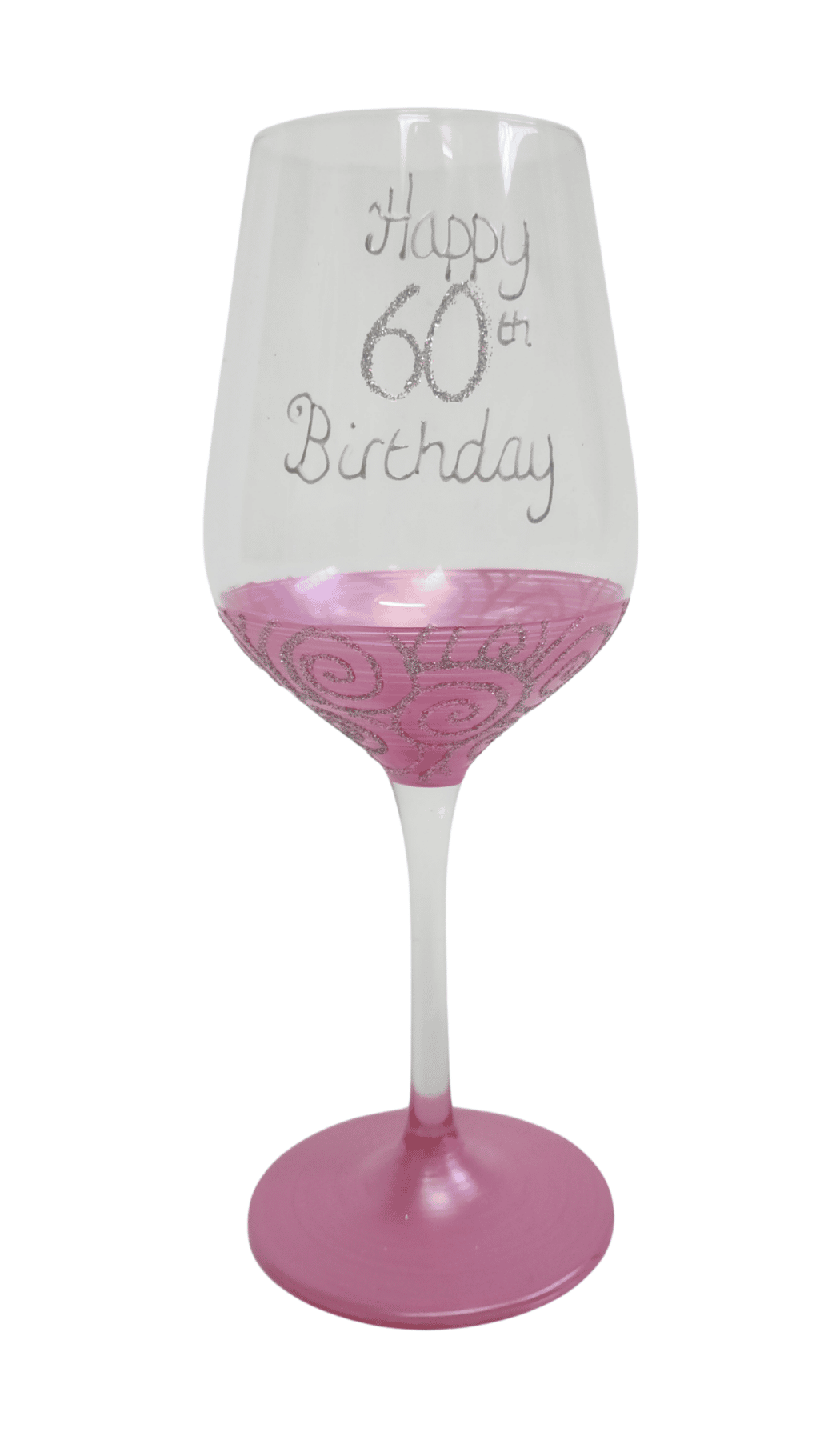 Wine Glass Hand Painted Glitter Happy 60th Birthday Pink Silver